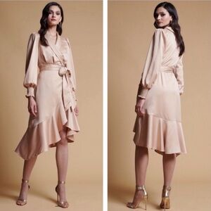 Rachel Parcell long sleeve satin wrap dress beige sand, New with Tags